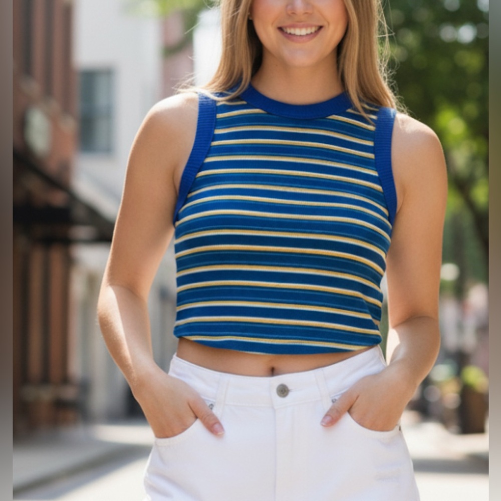 Wild Fable Striped Blue and Yellow Tank Top Size Medium